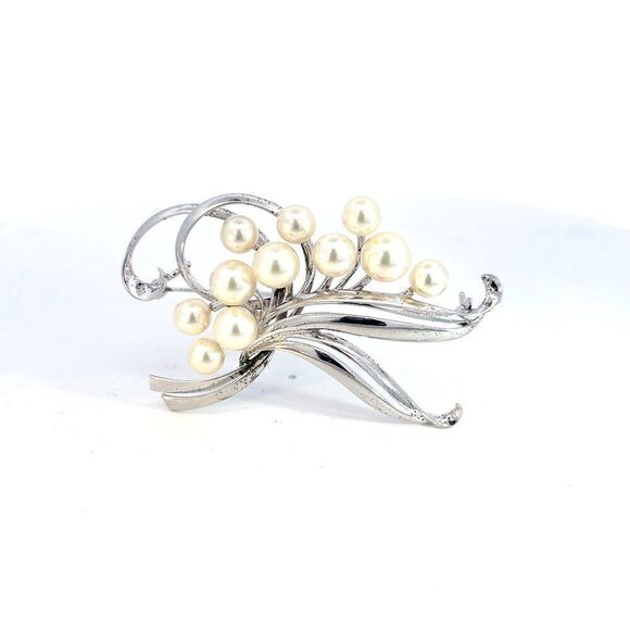 Mikimoto Estate Akoya Pearl Brooch 5.60-7.30 mm Silver M375 - Picture 1 of 8